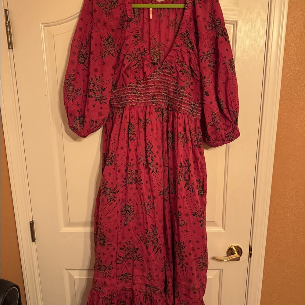Free People Pink Floral Long Sleeve Dress